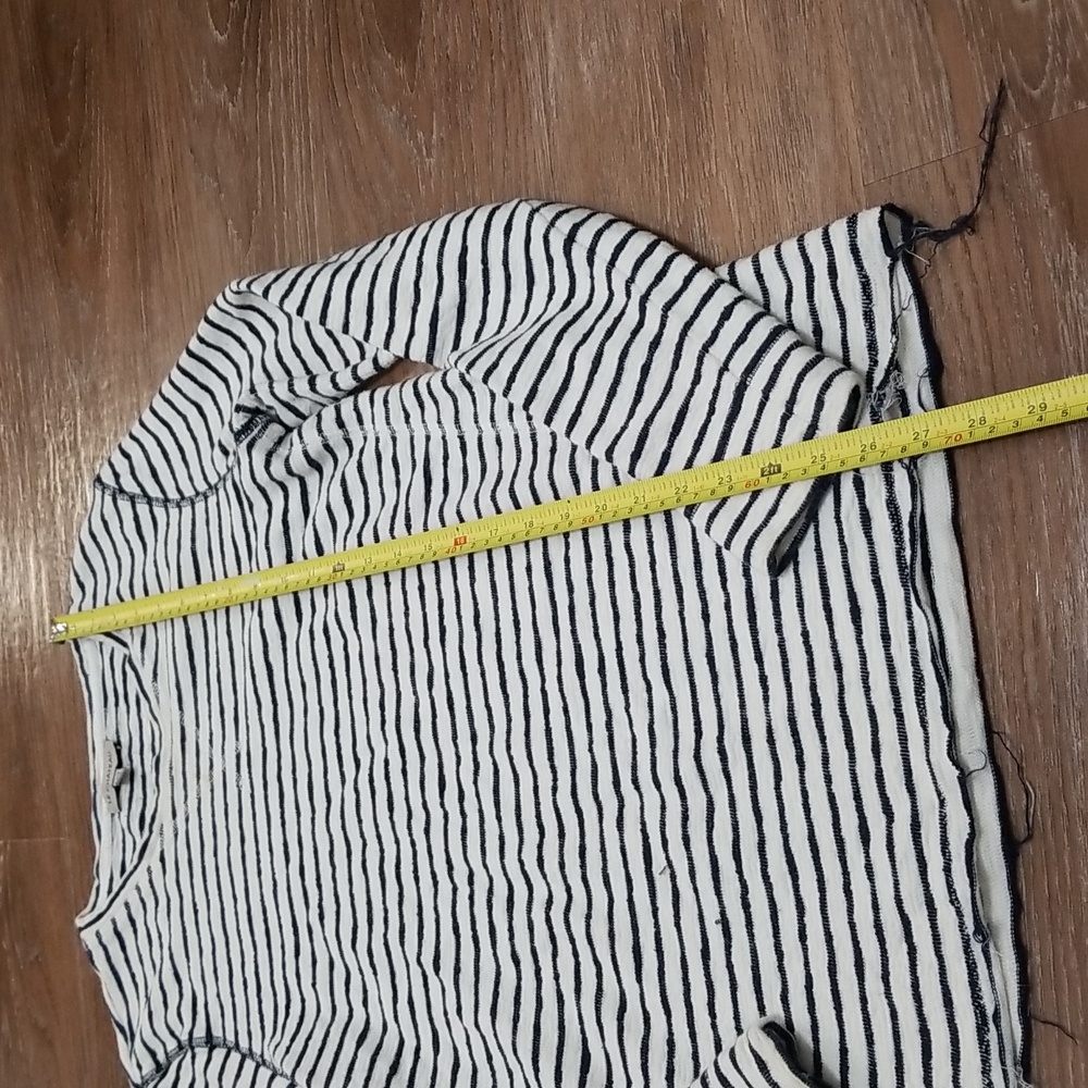 (XS) LE CHΓTEAU Striped 100% Cotton Sweater Cozy Cottagecore Frayed Loungewear - Picture 4 of 10